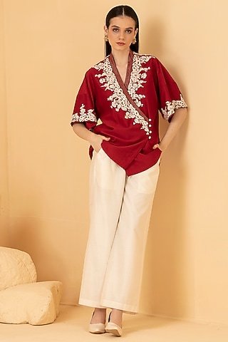 White Pure Chanderi Pant Set by Divi by Sonal