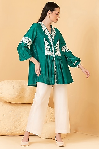 White Pure Chanderi Pant Set by Divi by Sonal