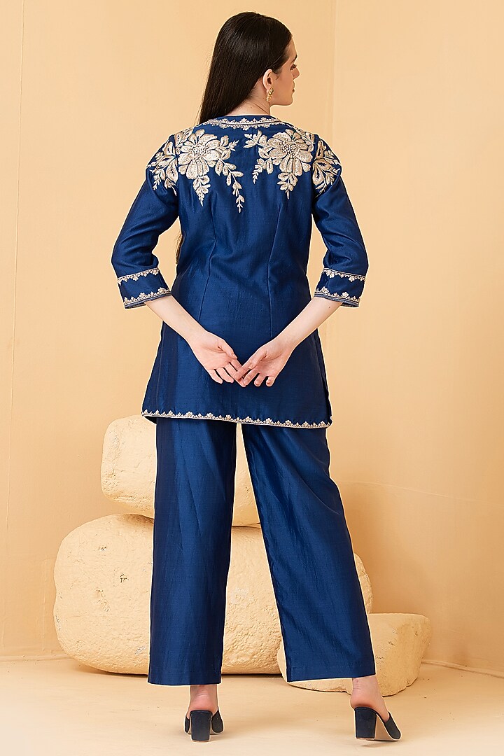 Blue Pure Chanderi Zari Embroidered Co-Ord Set by Divi by Sonal at Pernia's Pop Up Shop