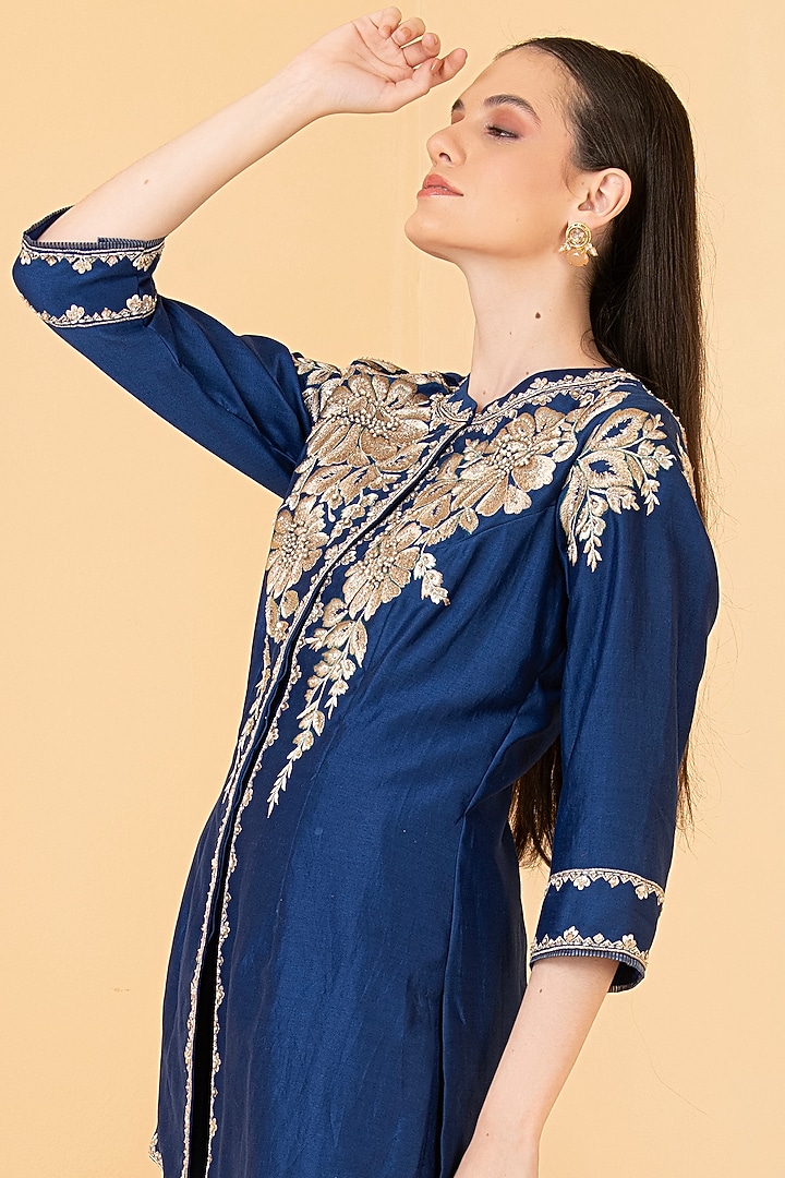 Blue Pure Chanderi Zari Embroidered Co-Ord Set by Divi by Sonal at Pernia's Pop Up Shop