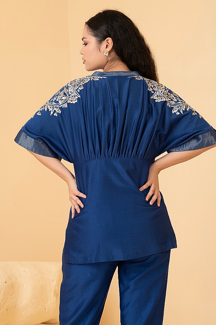 Blue Pure Chanderi Zari Embroidered Co-Ord Set by Divi by Sonal at Pernia's Pop Up Shop