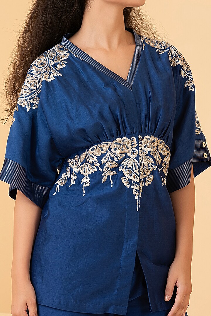 Blue Pure Chanderi Zari Embroidered Co-Ord Set by Divi by Sonal at Pernia's Pop Up Shop