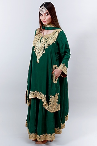 Emerald Green Crepe Sharara Set by Daljit Sudan