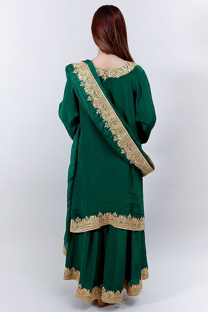 Emerald Green Crepe Wedding Sharara Set by Daljit Sudan at Pernia's Pop Up Shop