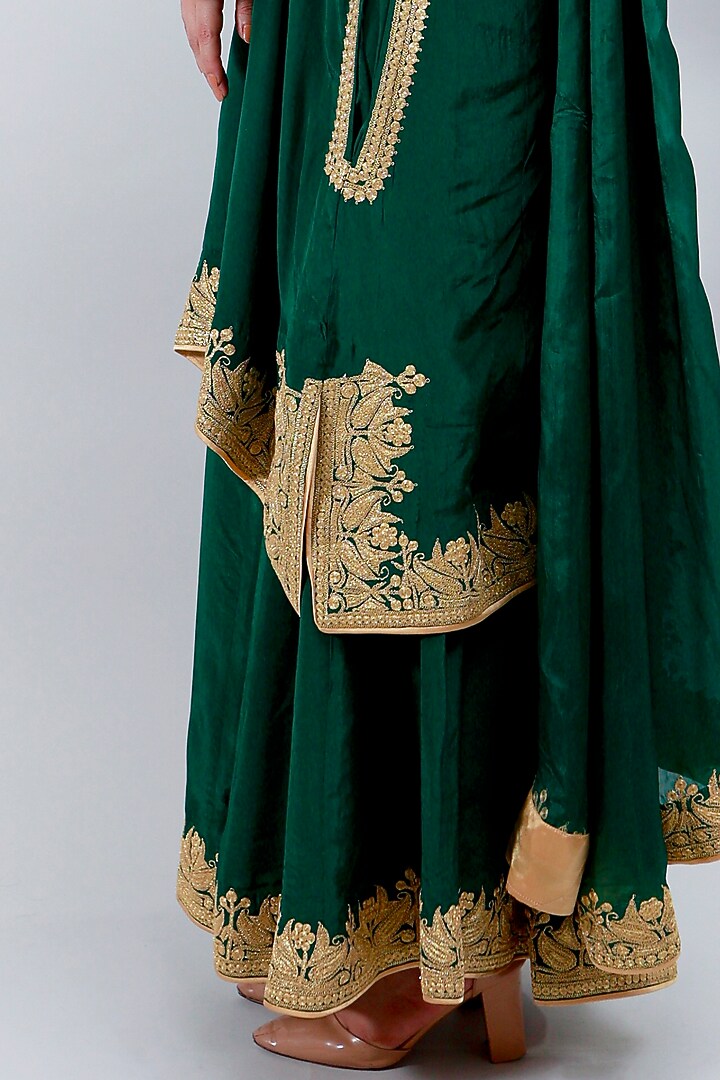 Emerald Green Crepe Wedding Sharara Set by Daljit Sudan at Pernia's Pop Up Shop