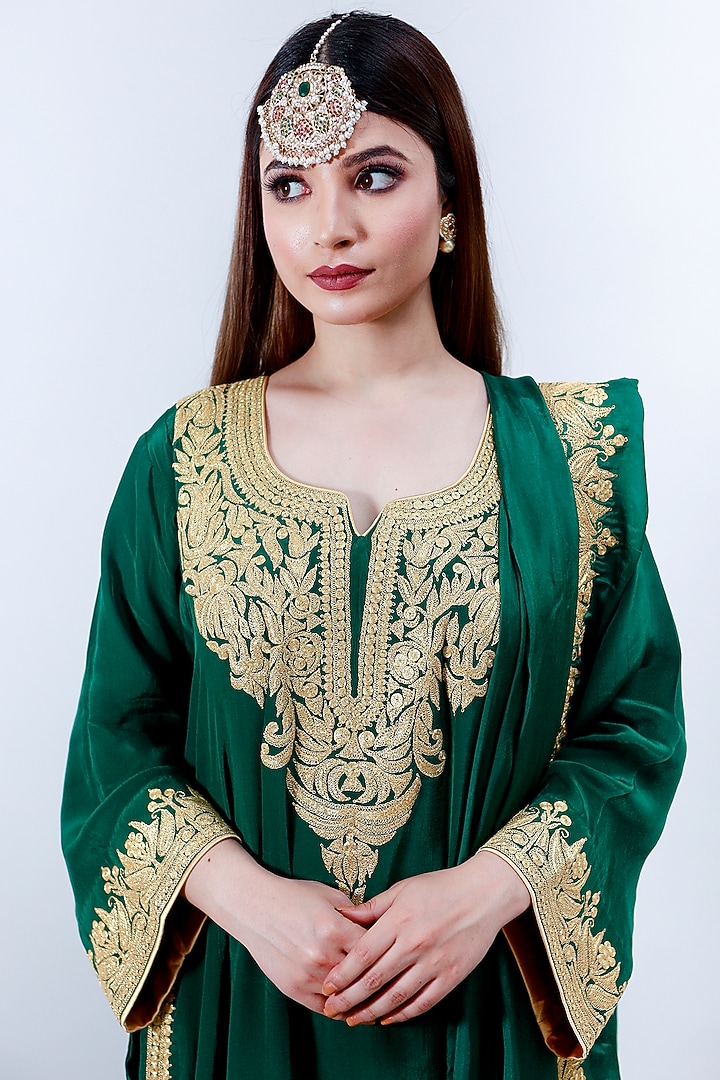 Emerald Green Crepe Wedding Sharara Set by Daljit Sudan at Pernia's Pop Up Shop