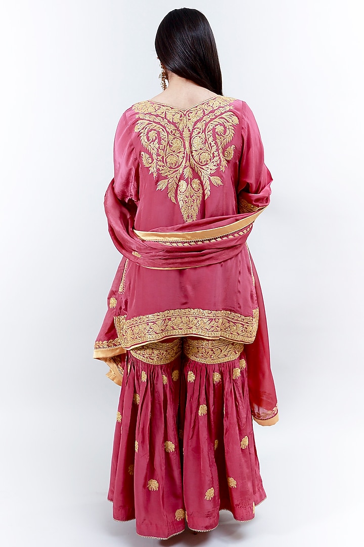 Peony Pink Crepe Tilla Machine Embroidered Gharara Set by Daljit Sudan at Pernia's Pop Up Shop