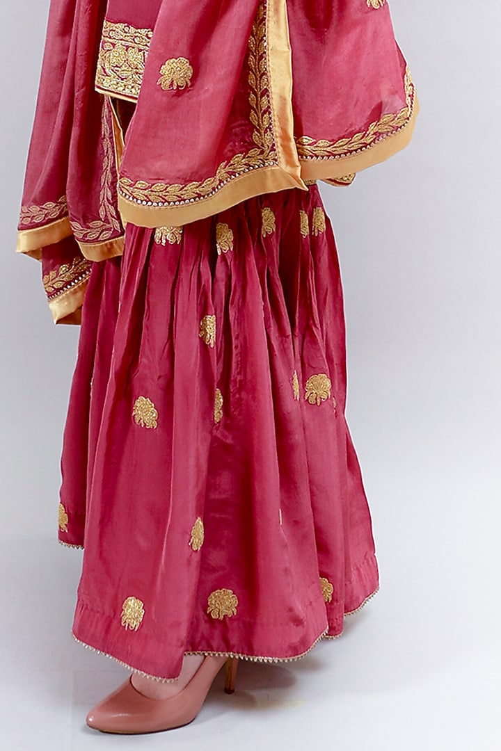 Peony Pink Crepe Tilla Machine Embroidered Gharara Set by Daljit Sudan at Pernia's Pop Up Shop