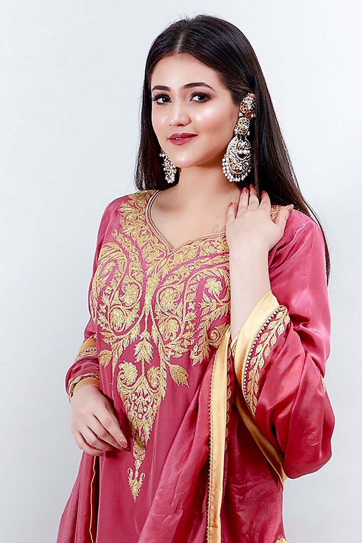 Peony Pink Crepe Tilla Machine Embroidered Gharara Set by Daljit Sudan at Pernia's Pop Up Shop