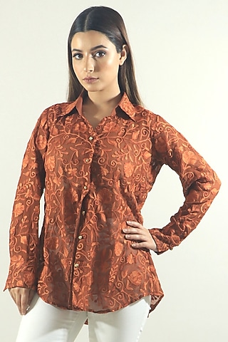 Rust Embroidered Shirt by Daljit Sudan