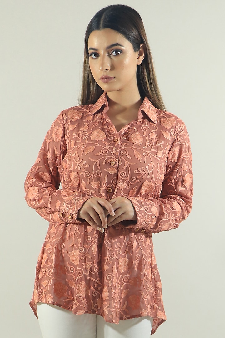 Rose Pink Embroidered Shirt by Daljit Sudan