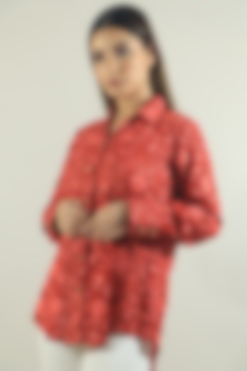Red Embroidered Shirt by Daljit Sudan