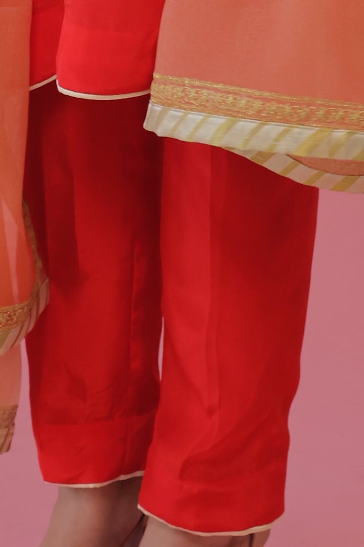 Reddish Orange Embroidered Kurta Set by Daljit Sudan at Pernia's Pop Up Shop