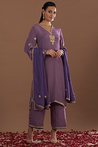 Purple Embroidered Kurta Set by Daljit Sudan