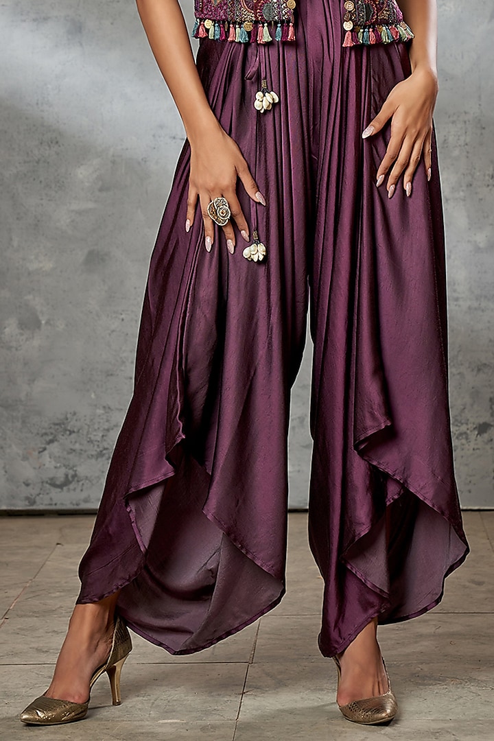 Wine Dhoti Silk Jumpsuit With Jacket by Aditi Somani at Pernia's Pop Up Shop