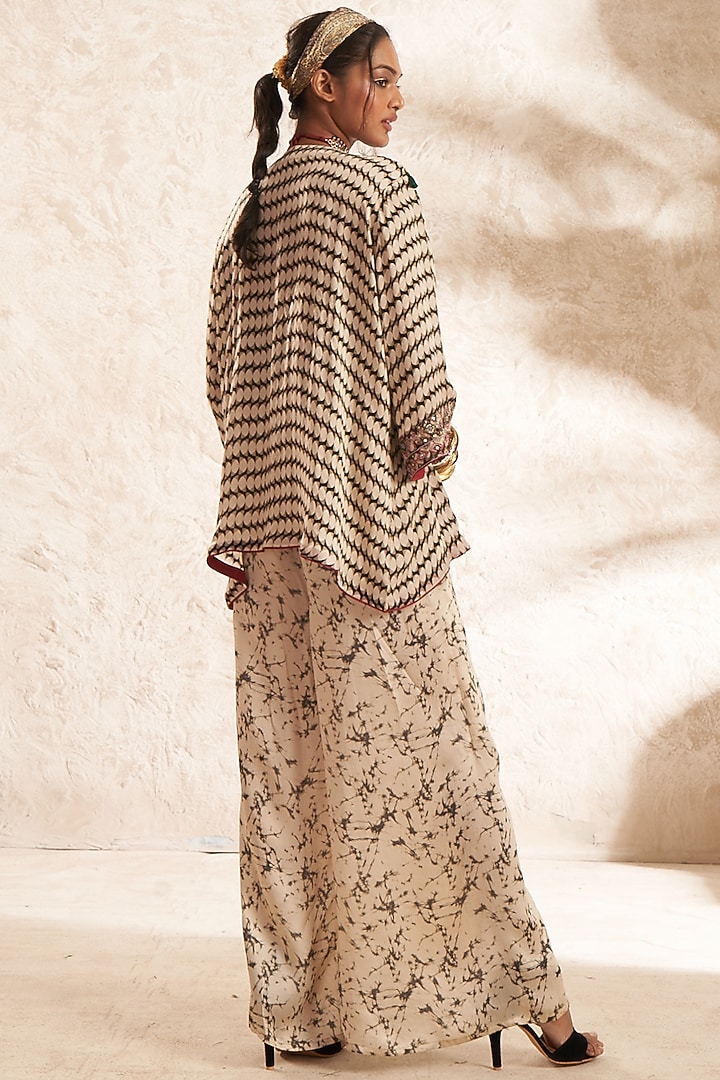 Multi-Colored Georgette & Satin Printed Kimono Jacket Set by Aditi Somani at Pernia's Pop Up Shop
