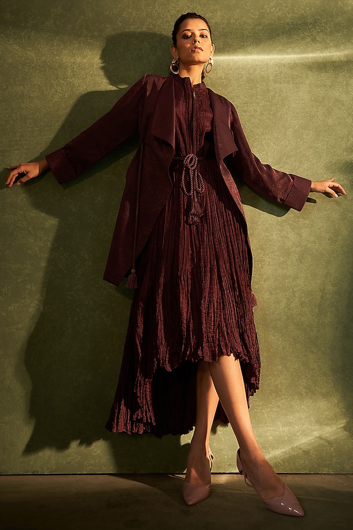 Wine Suede Crushed Tunic With Overlay by Aditi Somani at Pernia's Pop Up Shop