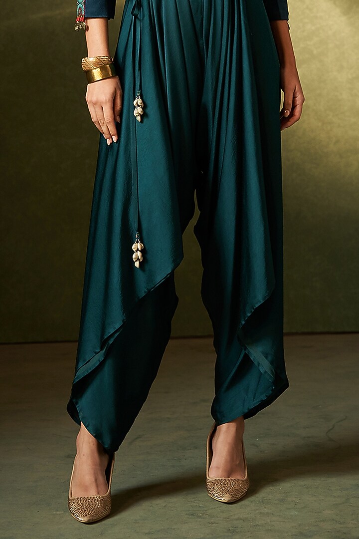 Teal Green Modal Satin Jumpsuit With Jacket by Aditi Somani at Pernia's Pop Up Shop