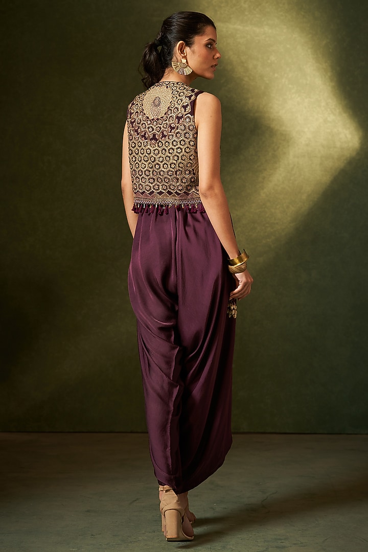 Wine Modal Satin Jumpsuit With Jacket by Aditi Somani at Pernia's Pop Up Shop