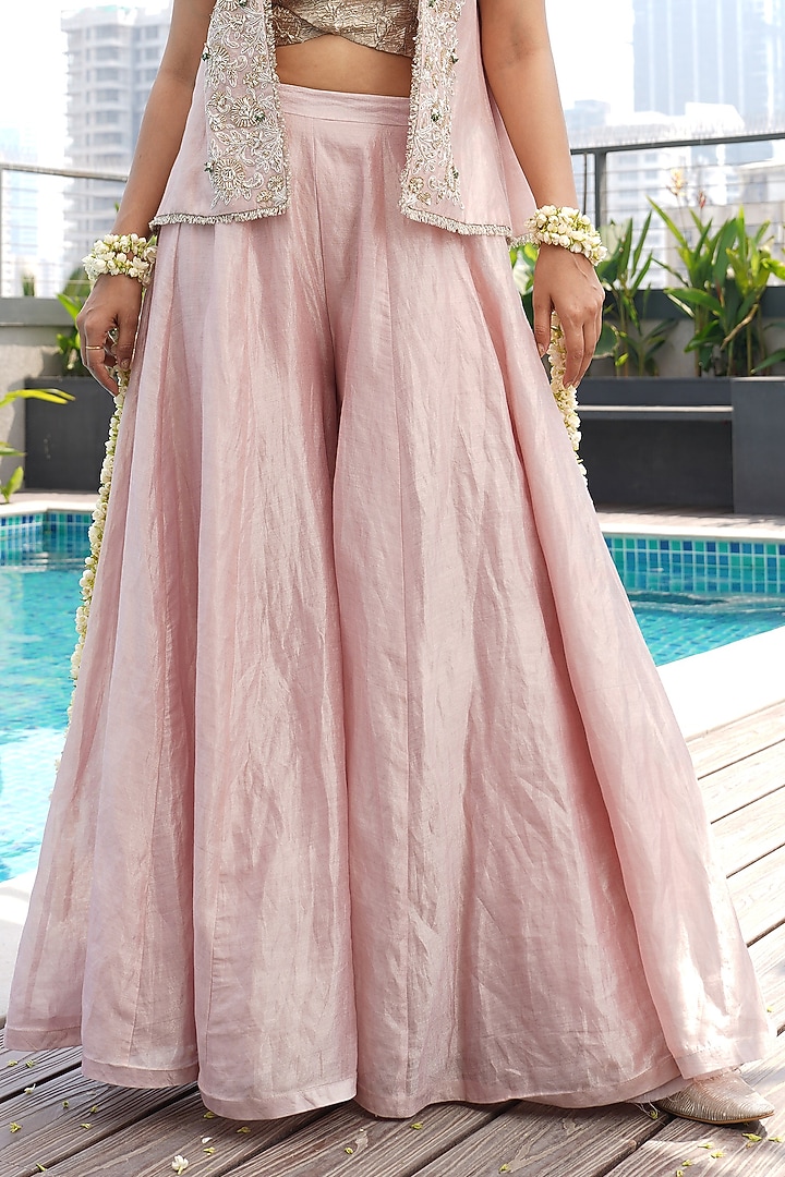Pink Chanderi Tissue Embroidered Jacket Set by Aditi Somani at Pernia's Pop Up Shop
