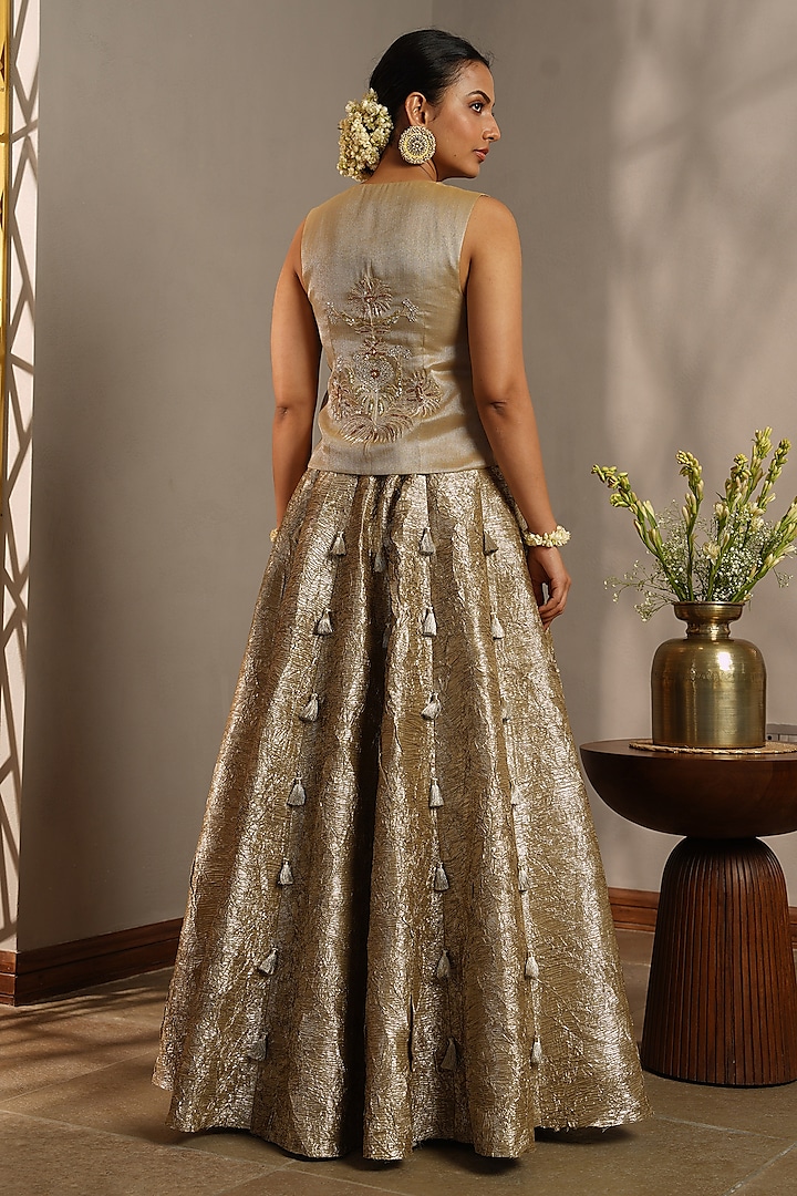 Gold & Silver Crush Gota Skirt Set by Aditi Somani at Pernia's Pop Up Shop