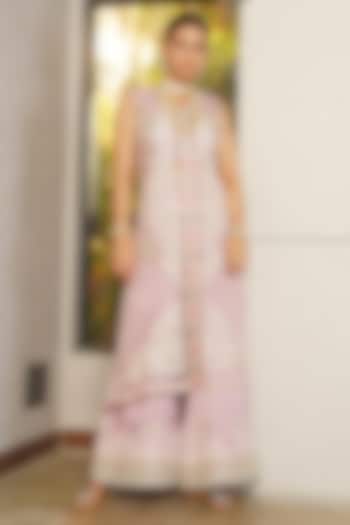 Rose Pink Organza Lucknowi Embroidered Cape Set by Aditi Somani at Pernia's Pop Up Shop
