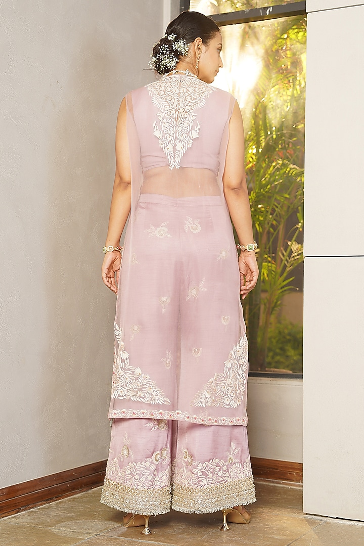 Rose Pink Organza Lucknowi Embroidered Cape Set by Aditi Somani at Pernia's Pop Up Shop