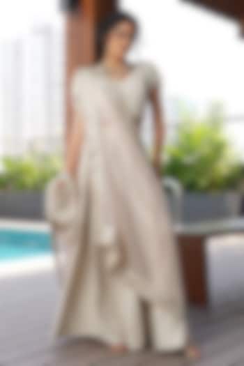 Beige Tissue Wedding Sharara Set by Aditi Somani at Pernia's Pop Up Shop