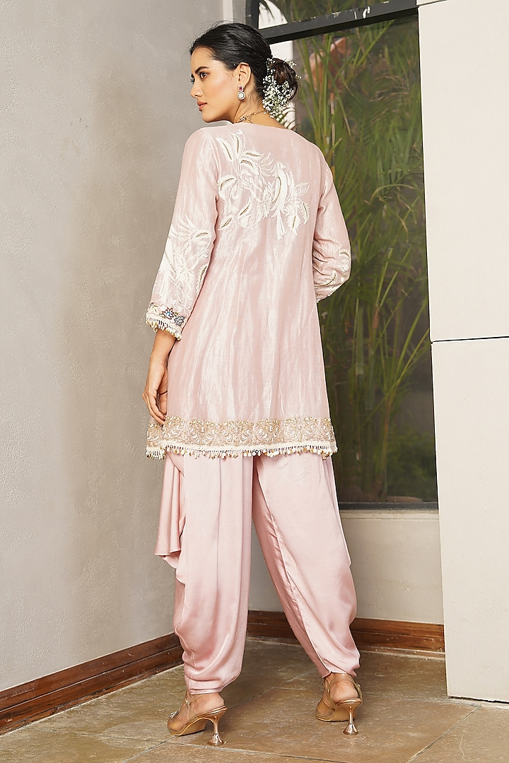 Baby Pink Chanderi Tissue Embellished Kurta Set by Aditi Somani at Pernia's Pop Up Shop