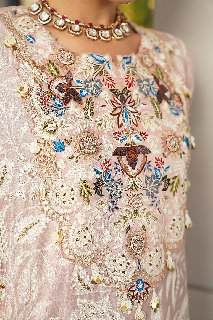 Baby Pink Chanderi Tissue Embellished Kurta Set by Aditi Somani at Pernia's Pop Up Shop