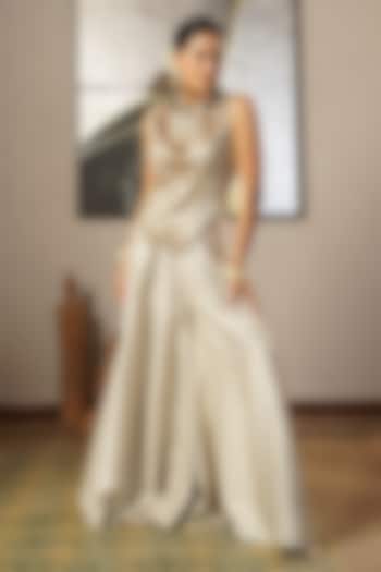 Gold & Silver Tissue Party Wear Sharara Set by Aditi Somani at Pernia's Pop Up Shop