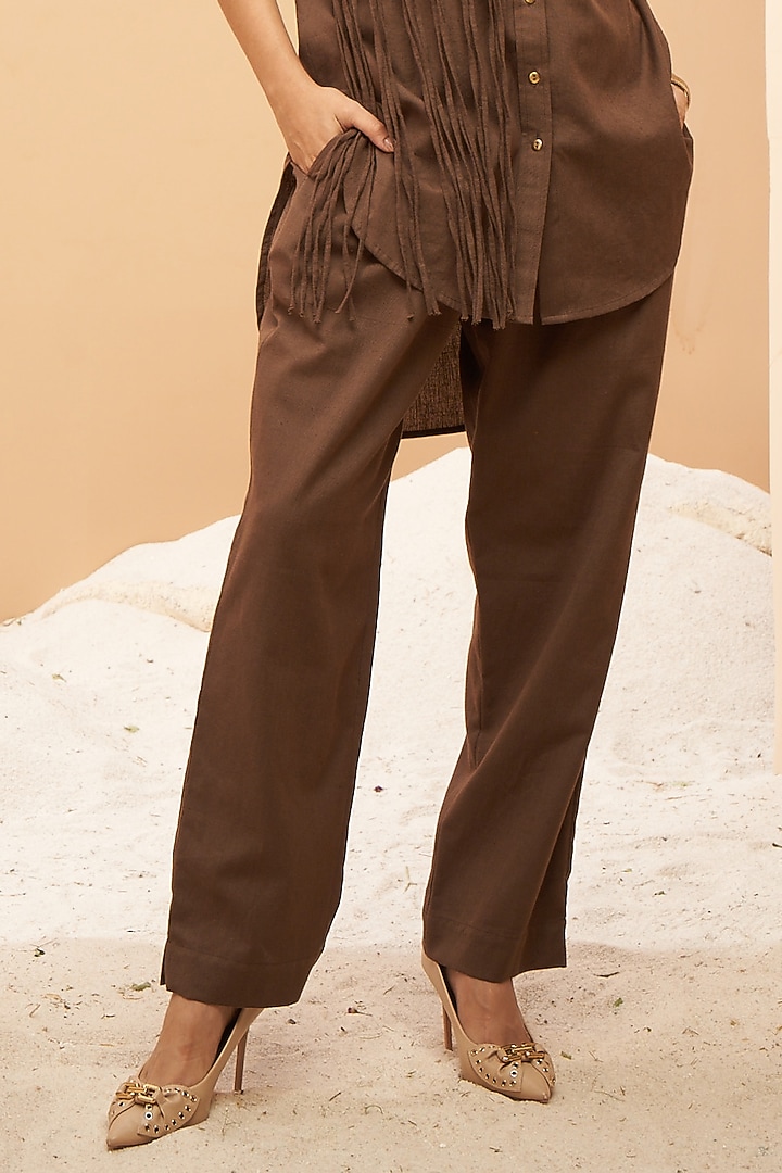 Brown Organic Cotton Floral Embellished Co-Ord Set by Aditi Somani at Pernia's Pop Up Shop