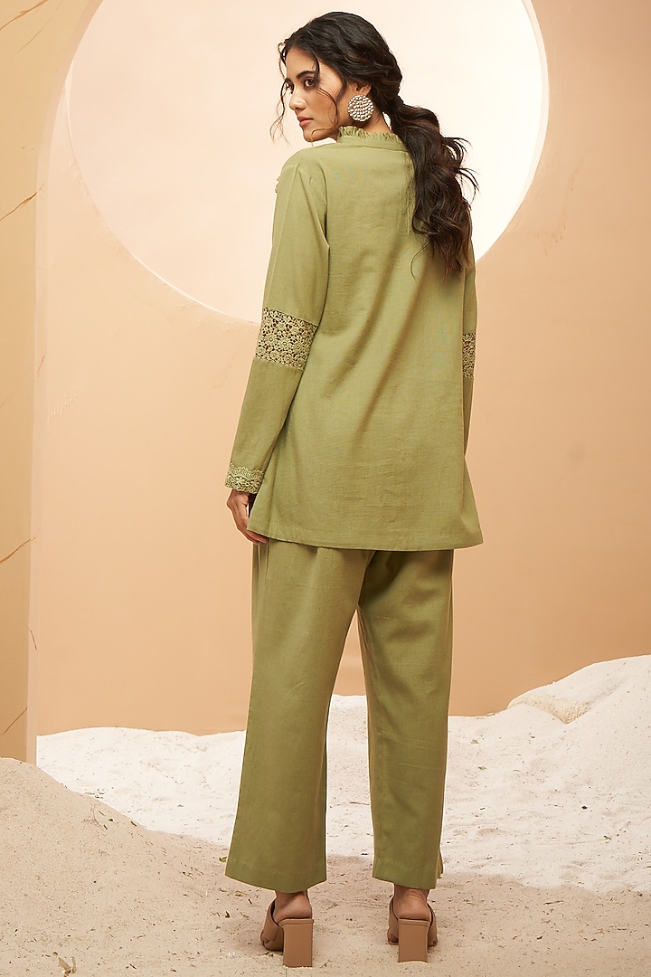 Green Organic Cotton Floral Embellished Co-Ord Set by Aditi Somani at Pernia's Pop Up Shop
