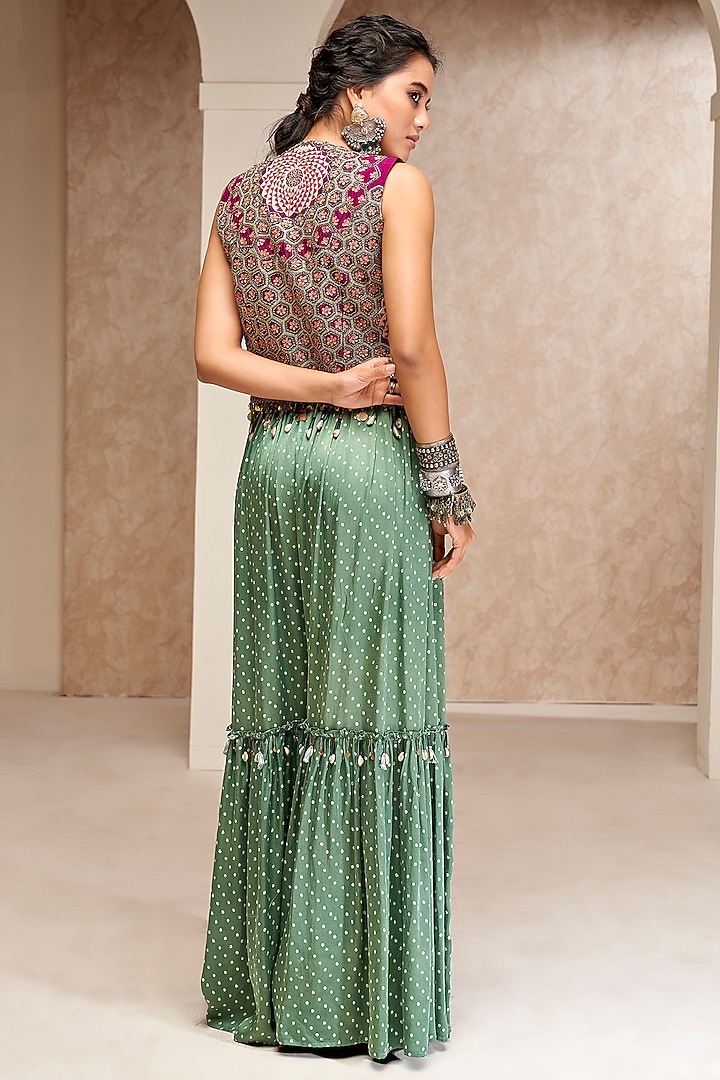 Green Modal Satin Printed Jumpsuit With Jacket by Aditi Somani at Pernia's Pop Up Shop