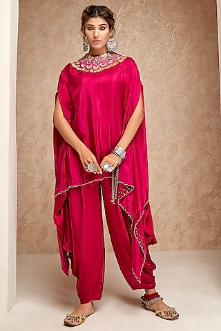 Pink Silk Embroidered Cape Set by Aditi Somani