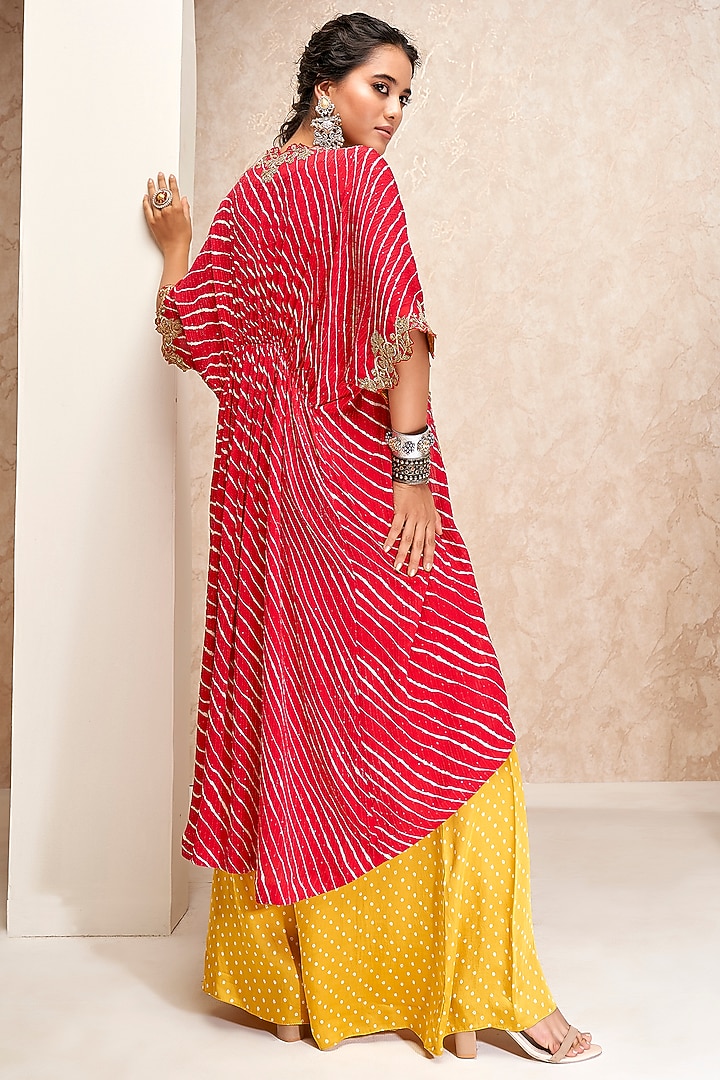 Red Modal Satin & Georgette Printed Cape Set by Aditi Somani at Pernia's Pop Up Shop