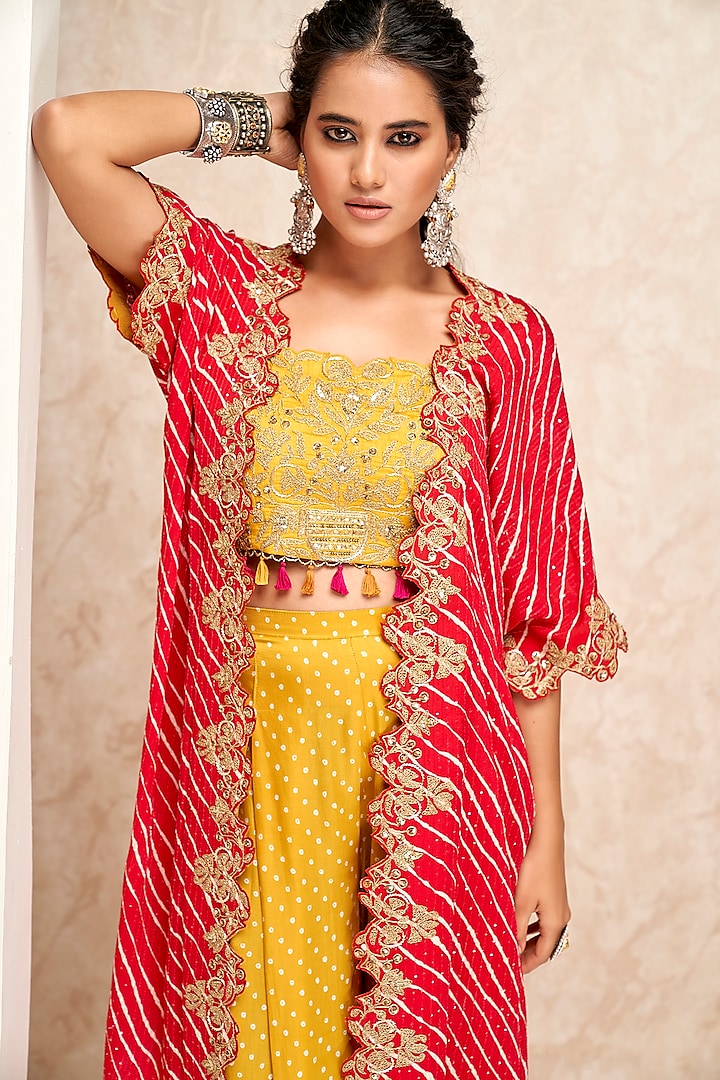 Red Modal Satin & Georgette Printed Cape Set by Aditi Somani at Pernia's Pop Up Shop