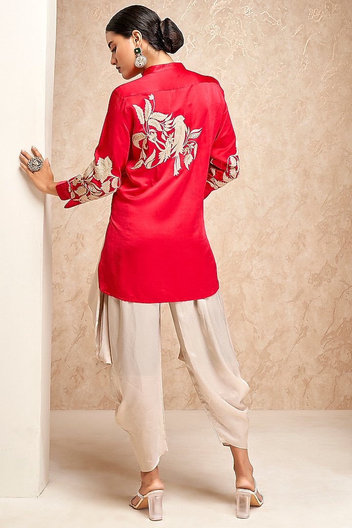 Red Cotton Silk Embroidered Tunic Set by Aditi Somani at Pernia's Pop Up Shop