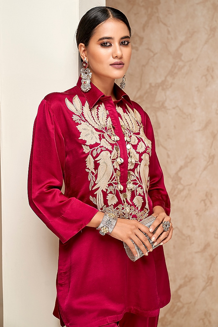 Purple Cotton Silk Embroidered Co-Ord Set by Aditi Somani at Pernia's Pop Up Shop