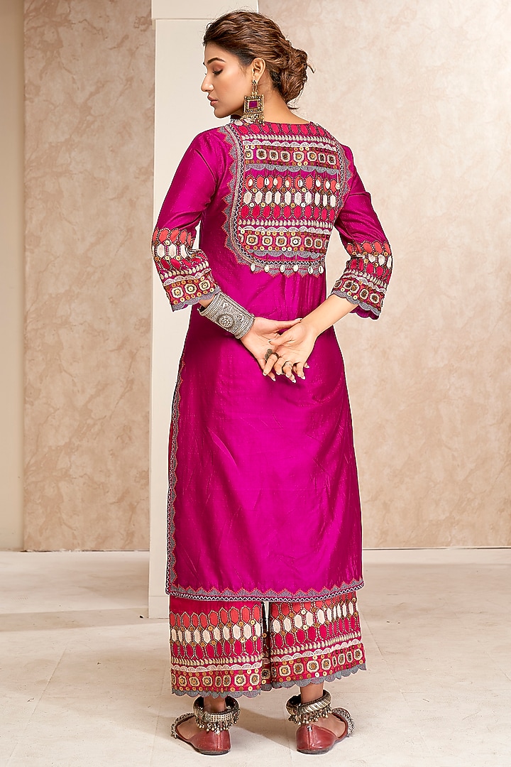 Purple Cotton Silk Embroidered Tunic Set by Aditi Somani at Pernia's Pop Up Shop