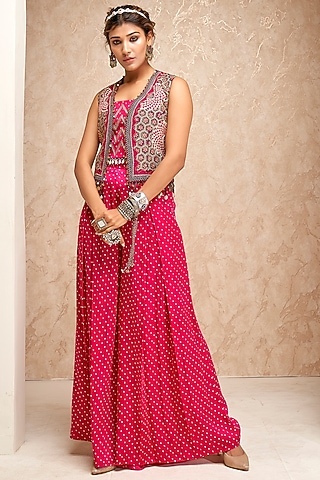 Pink Modal Satin Embroidered Jacket Set by Aditi Somani