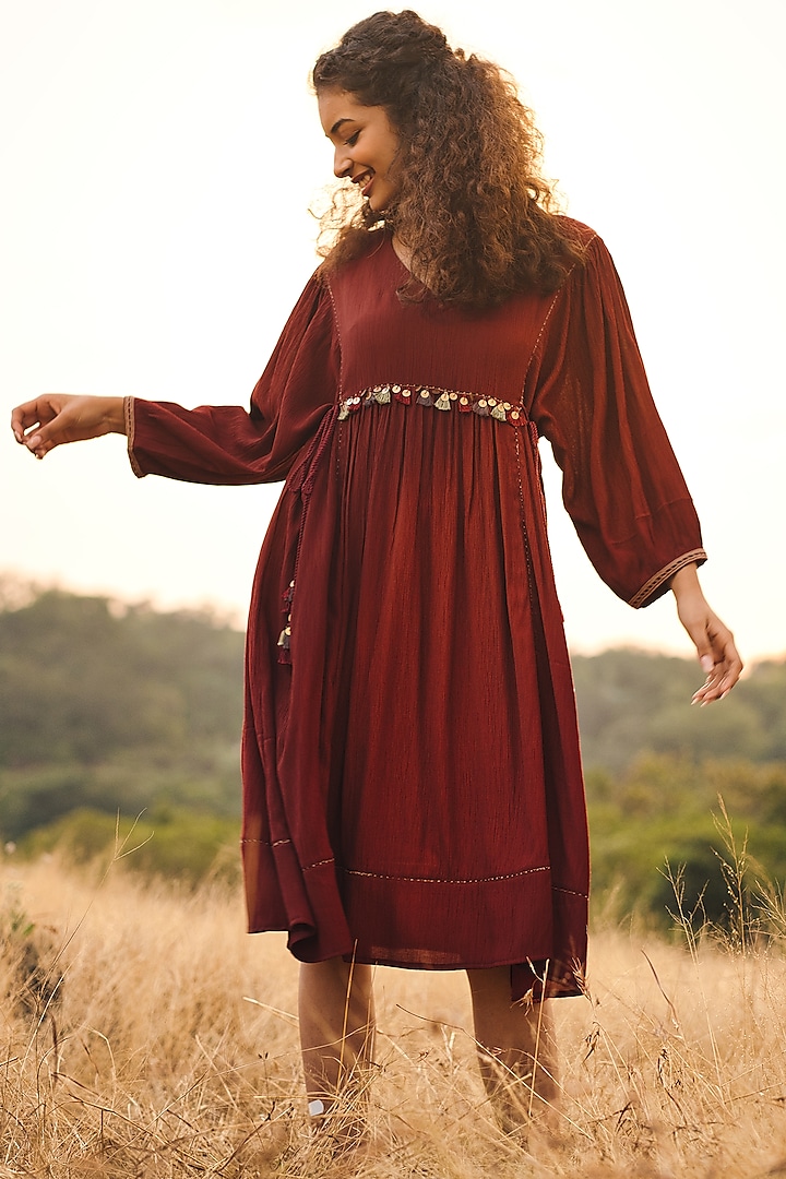 Maroon Embroidered Tunic Dress by Aditi Somani at Pernia's Pop Up Shop