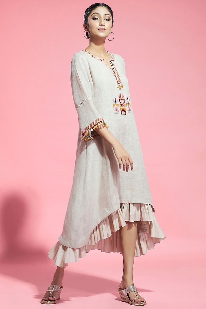 Beige Layered Dress With Inner by Aditi Somani