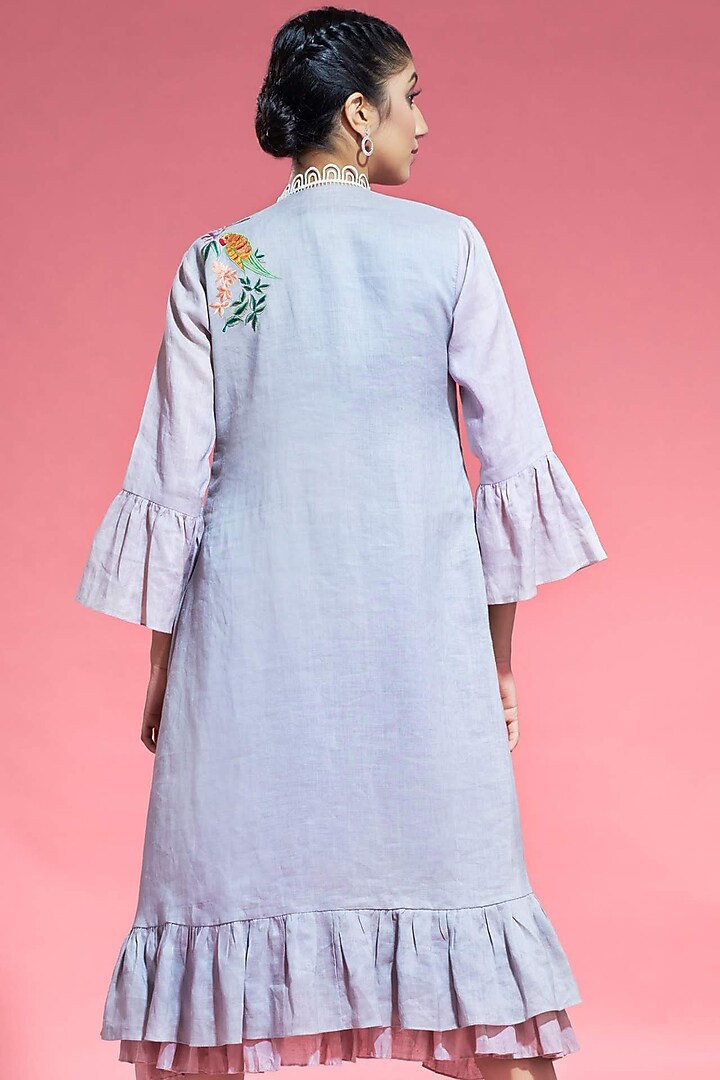 Lilac & Mauve High-Low Tunic Vacation Dress With Embroidered Jacket by Aditi Somani at Pernia's Pop Up Shop