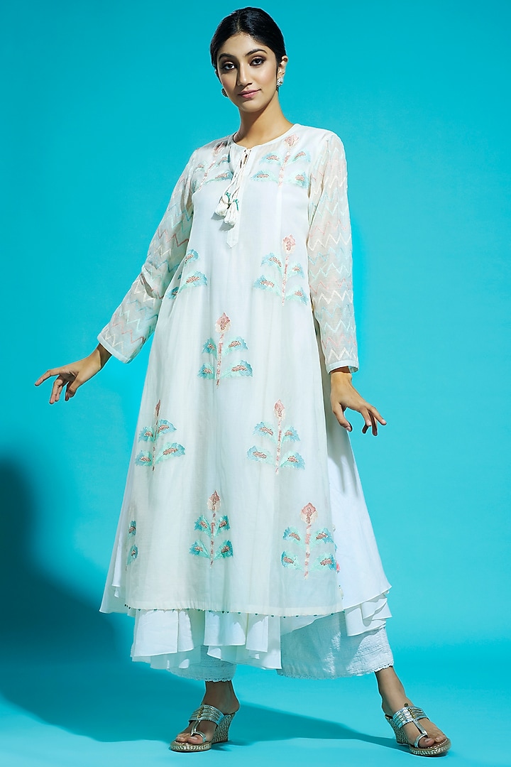Off White Embroidered Tunic With Inner by Aditi Somani