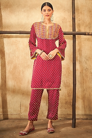 Maroon Printed Kurta Set by Aditi Somani