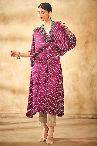Wine Printed Kaftan by Aditi Somani