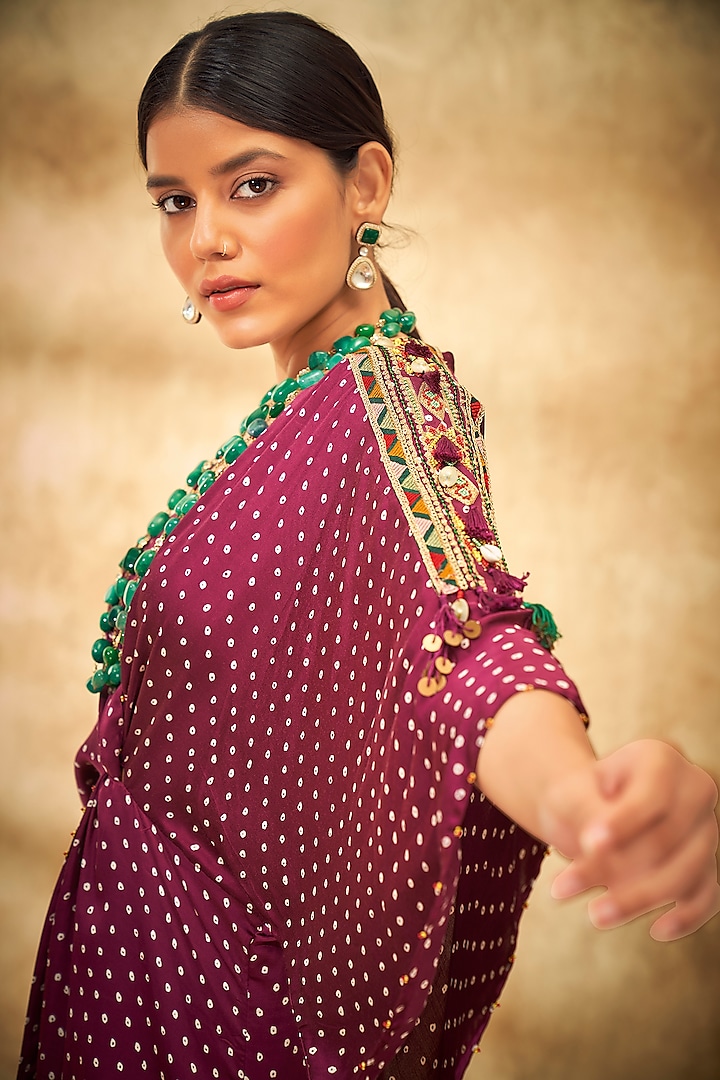 Wine Button kaftan With Hand Work And Pants main image 1