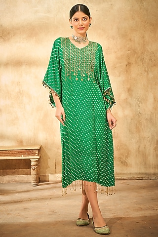 Bright Green Printed Kaftan by Aditi Somani