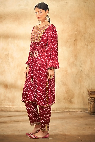 Maroon Printed Tunic Set by Aditi Somani